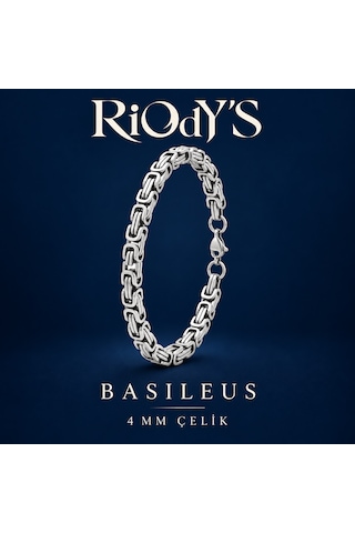 Riody's Basileus Erkek Bileklik 4 Mm Gümüş Renk Çelik Kral Zincir Kancalı Kilit Beyaz - Gümüş