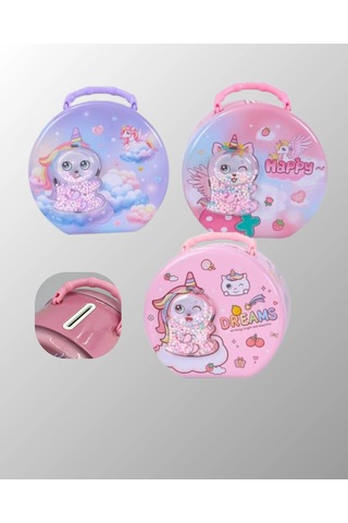 Mini Çocuk Para Kasası Güvenli Kilitli Birikim Kutusu Pembe