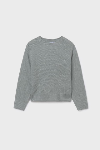 Kız Çocuk Simli Desenli Triko Kazak - Su Yeşili Yesıl