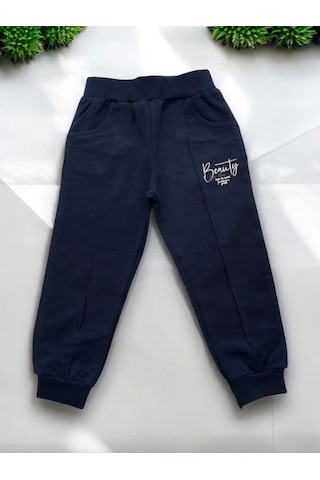 Kız Çocuk Pamuklu Beli Paçası Lastikli Eşofman Alt-15145 Lacivert