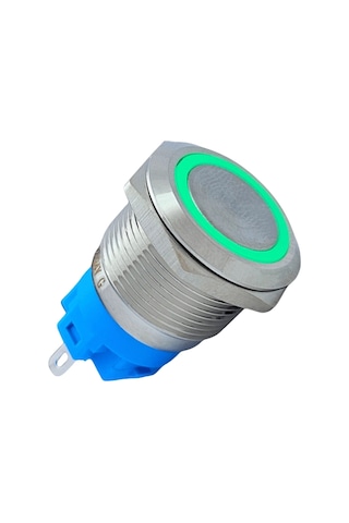 E58 19mm Metal Buton Yaylı 12-24v Yeşil Led 1no/1nc
