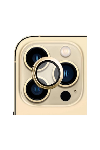 Safeus Safir Temperli Kamera Lens Koruyucu Apple Uyumlu iPhone 13 Pro Max Ve İle Altın
