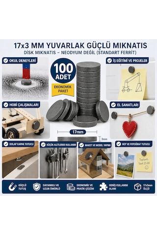 100 Adet Mıknatıs 17x3 Mm Yuvarlak Güçlü Mıknatıs Disk Mıknatıs