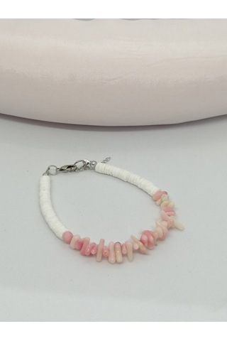 Çucuk Ve Rondela Gerçek Mercan Bileklik Beyaz - Pembe