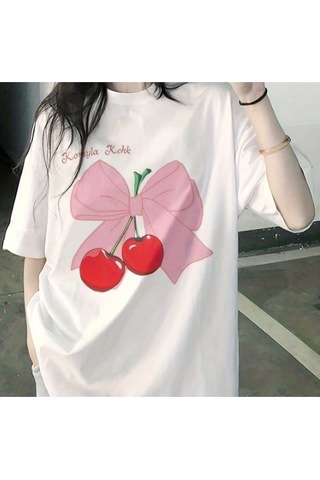 Noıssey Beyaz Red Cherry Bomb Oversize Unisex