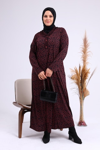 Kadin Gunluk Elbise Tesettur Leopar Desenli Buyuk Beden Elbise 001
