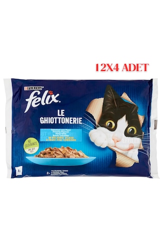 Felıx Somonlu Ton Balıklı Konserve Yetişkin Kedi Maması 12x4lü Paket Toplam 48 Adet Mama