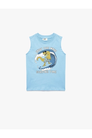 Koton Pamuklu Bsiklet Yaka Baskılı Mavi Erkek Çocuk Kolsuz T-shirt 6skb30020tk
