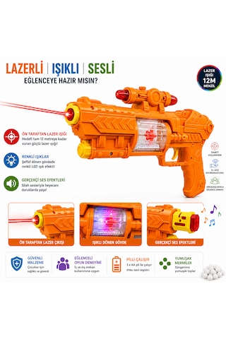 Lazerli Işıklı Sesli Döner Gövdeli Oyuncak Uzay Silahı Turuncu