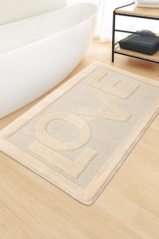 Doğal Kaymaz Taban Banyo Paspas Uzun Ömürlü Yumuşak Dokulu Su Emici Yıkanabilir Love 60x100 Krem