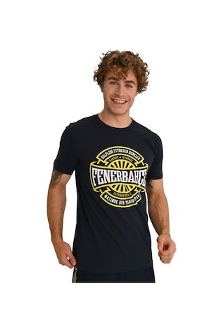 Fenerium Fenerbahçe Lisanslı Erkek Tribün Kalpleri Fetheden Renk Erkek T-shirt Lazer Kutu Lacivert - Beyaz