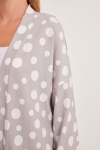 Bigdart Kadın Gri Beyaz Puantiyeli Örme Kimono 5862 001