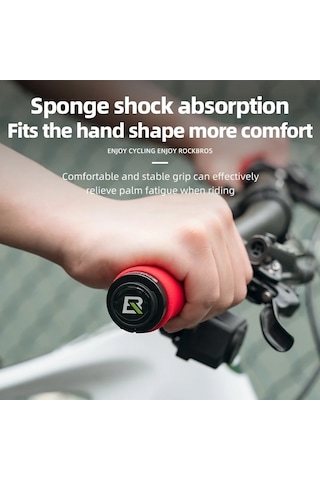 Rockbros 40720005001 1 Çift Bambu Ortak Gidon Sapları, Toz Fişli Eva Sünger Bisiklet Kolu Kapağı - Mavi