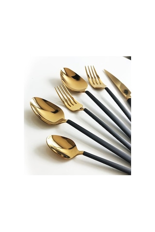 Sıla 36 Parça Elit Siyah Gold Titanyum Kutulu Çatal Kaşık Bıçak Seti Siyah