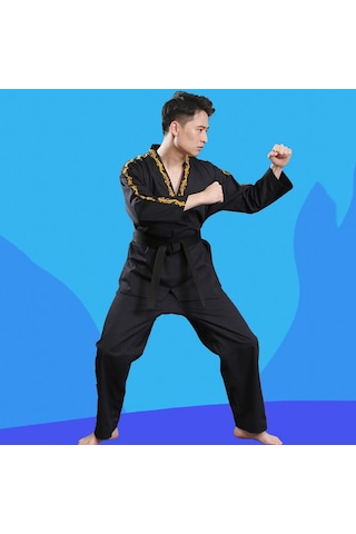 Sones Çocuk Yetişkin Pamuklu Erkek Ve Kadın Tekvando Giyim Eğitim Üniformaları Ejderha Siyah