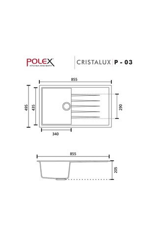 Polex Cristalüx Granit Evye P-03 Beyaz Tezgah Altı Ve Tezgah Üstü Mutfak Evyesi 85x49.5 CM