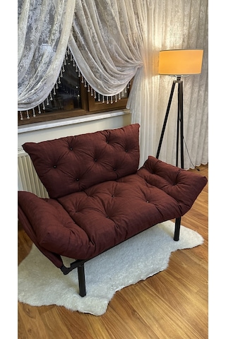 Modern Ikili Yataklı Kanepe Tekli 2'li Çift Kişilik Koltuk Ev Ofis Balkon Teras Kanepesi - Bordo Bordo Modernk11