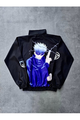 Modasize Fermuarlı Dijital Baskılı Rüzgarlık - Siyah Siyah