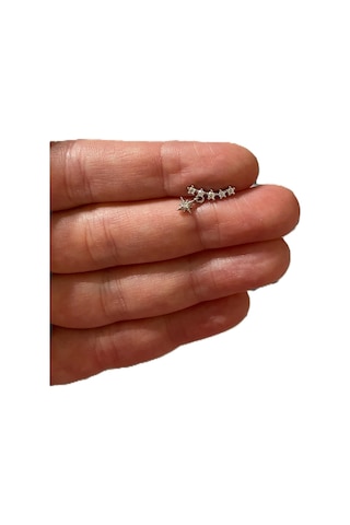 Zirkon Taşlı Yıldız Tasarım Tragus Helıx Kıkırdak Pearsıng Küpe 1adet Gümüş