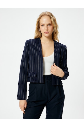 Koton Blazer Ceket Kapaklı Cepli Standart Kesim Lacivert Çizgili 4sak50047uw Lacivert