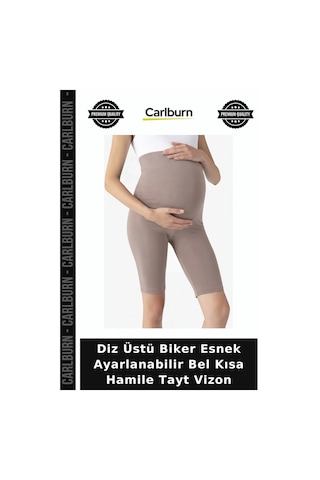 Carlburn Diz Üstü Biker Esnek Ayarlanabilir Bel Kısa Hamile Tayt Vizon Ev Kıyafeti Anne Giyimi Sportif Stil