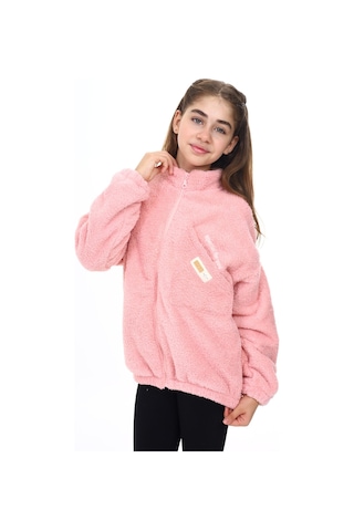 Toontoy Kız Çocuk Nakışlı Peluş Hırka Pudra