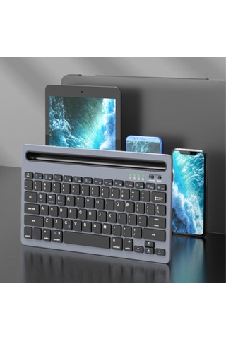 Lecoo Bk100 Wireless Bluetooth Standlı Kablosuz Şarjlı Klavye Gri