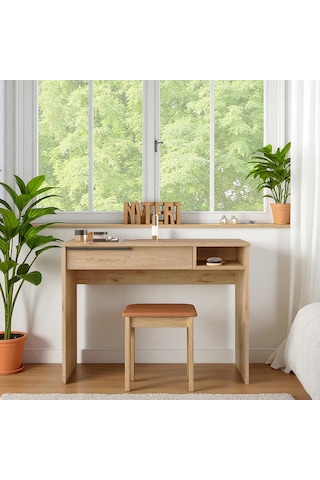 Robin Home Makyaj Masası Aynasız Çekmeceli Sepet Kahverengi