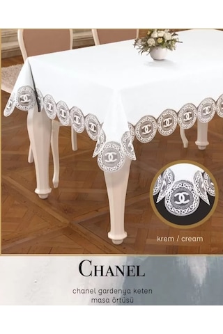 Bşkvirgo 160x260 Cm Chanel Model Gardenya Keten Krem-krem Masa Örtüsü Şık Dekoratif Bsk2026