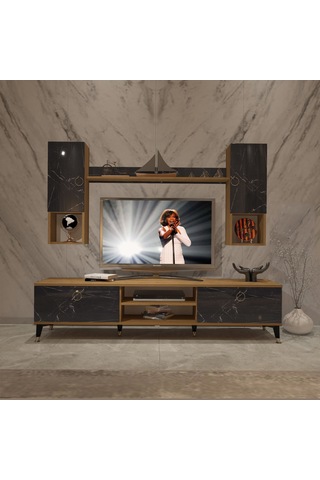 Decoraktiv Eko 5da Mdf Dvd Gold Tv Ünitesi Tv Sehpası Pera - Siyah Mermer