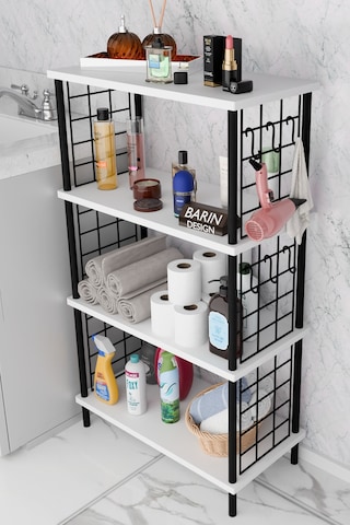 Çevir Kur Kolay Kurulum 4 Katlı Banyo Rafı Metal Telli Çok Amaçlı Organizer Dolap Stand Raf Beyaz