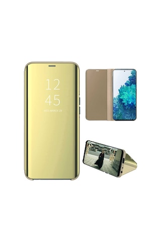 Huawei Mate 20 Pro Aynalı Kapaklı Lüx Kılıf Gold
