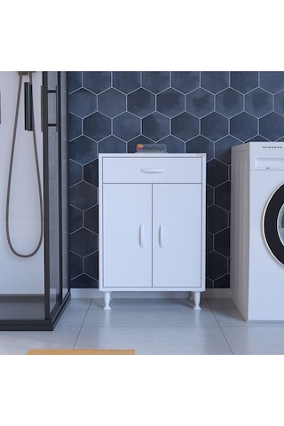 55x88 Cm Çok Amaçlı Dolap Çekmeceli Ve İki Kapaklı Mutfak Dolabı Ofis Dolabı Banyo Dolabı Kiler Beyaz