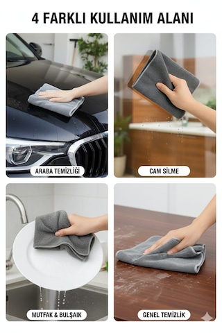Nobera Duoclean Çift Etkili Temizlik Bezi - Mikrofiber & Cam Bezi 2'si 1 Arada 1 Adet Gri