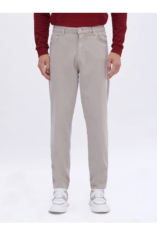 Kip Bej Dokuma Carrot Fit Casual Pamuk Karışımlı Pantolon Bej