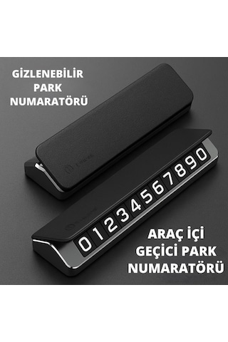 Coofbe Deri Kapaklı Gizlenebilir Alüminyum Araç Park Telefon Numaratörü Geçici Park Numaratör Plakalık