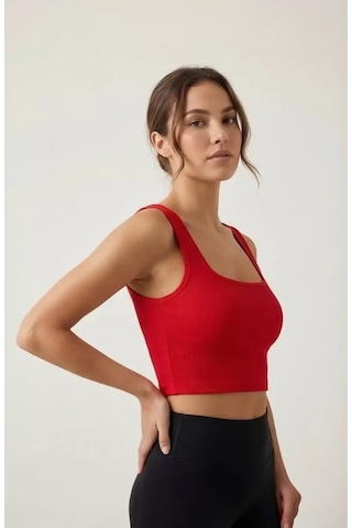 LUXSTOREE Kadın Kırmızı Kalın Askılı Crop Top Büstiyer Modern Ve Şık Tasarım Çok Renkli