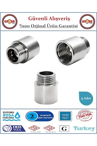 1/2'' Musluk Uzatması - 2cm - Paslanmaz Çelik - 3 Adet
