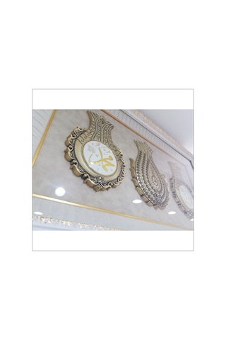61x97 CM Esmalı Kristal Taşlı Oyma Çerçeveli Üçlü Lale Tablo Pano