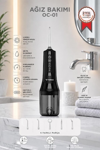 Premium Pratik Banyo Kişisel Şarjlı Ağız Duşu 4 Modlu Taşınabilir Ağız Bakım Cihazı Oc01 Siyah