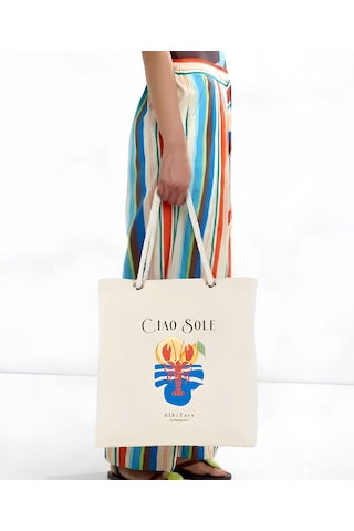 Albitote By Dsdesignarts Albitote Summer Capsule 01 - Cıao Sole Plaj Tote Bag Açık Bej