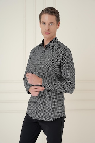 Efor Slim Fit Baskılı %100 Pamuk Spor Siyah Gömlek G 1587 Siyah