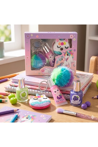 Unicorn Lip Gloss Seti Anahtarlıklı Kız Çocuk Dudak Parlatıcı Seti 0