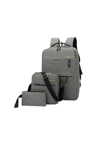 Samdoo Erkek İş & Spor Çift Askılı Çanta, Logo Baskılı, 3'lü Set, Büyük Hacim, Dayanıklı Kumaş, Gri 45x15x28 Cm Gri