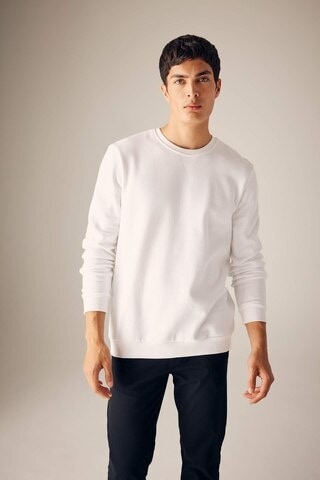 Defacto Regular Fit Bisiklet Yaka Kalın Basic Düz Sweatshirt T3777az23auwt34 BEYAZ Beyaz