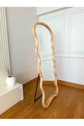 Effe Doğal Ahşap Çerçeveli Bulut Model 180x80 Cm Naturel Ayakli Boy Aynasi