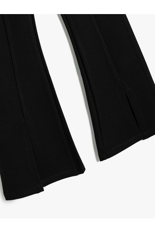 Koton İspanyol Paça Pantolon Viskon Karışımlı Fermuar Detaylı Siyah 5wkg40145ak Siyah