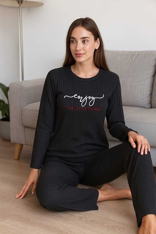 Tenra Kadın Pijama Takımı %100 Pamuk Siyah