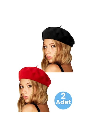 Tezzgelsin Kadın 2'li Fransız Ressam Bere Siyah - Kırmızı