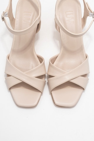Luvishoes Luvi Shoes Melin Bej Cilt Çapraz Bantlı Kadın Topuklu Ayakkabı BEJ CILT
